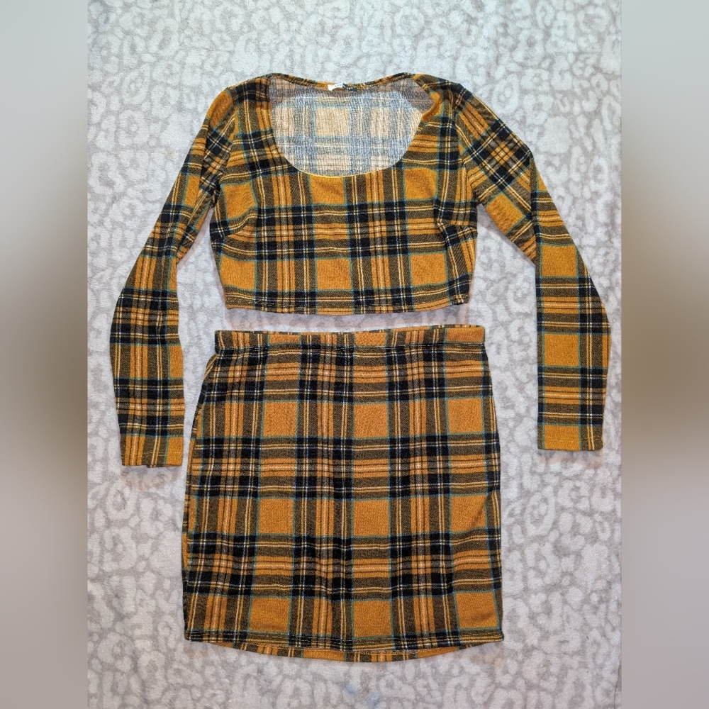 Plaid Yellow and Black Midi Dress